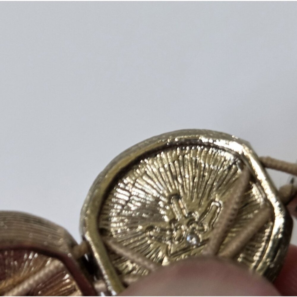 Vintage Crown Trifari Bracelet Pink Brown Faceted Stone Goldtone Stretch - Picture 4 of 5